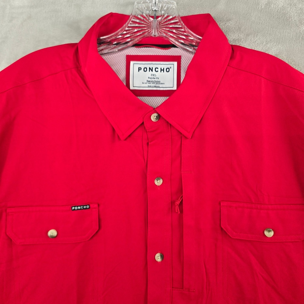 Poncho Fishing Shirt Mens 3XL Red Short Sleeve Magnetic Pockets Regular Fit